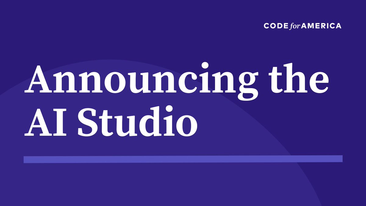 Today at #CfASummit, we announced our AI Studio, a new initiative that prepares government for working with emerging technologies. Drawing on learnings from our in-house experimentation with AI, we’re excited to offer hands-on workshops this fall codeforamerica.org/news/ai-studio…