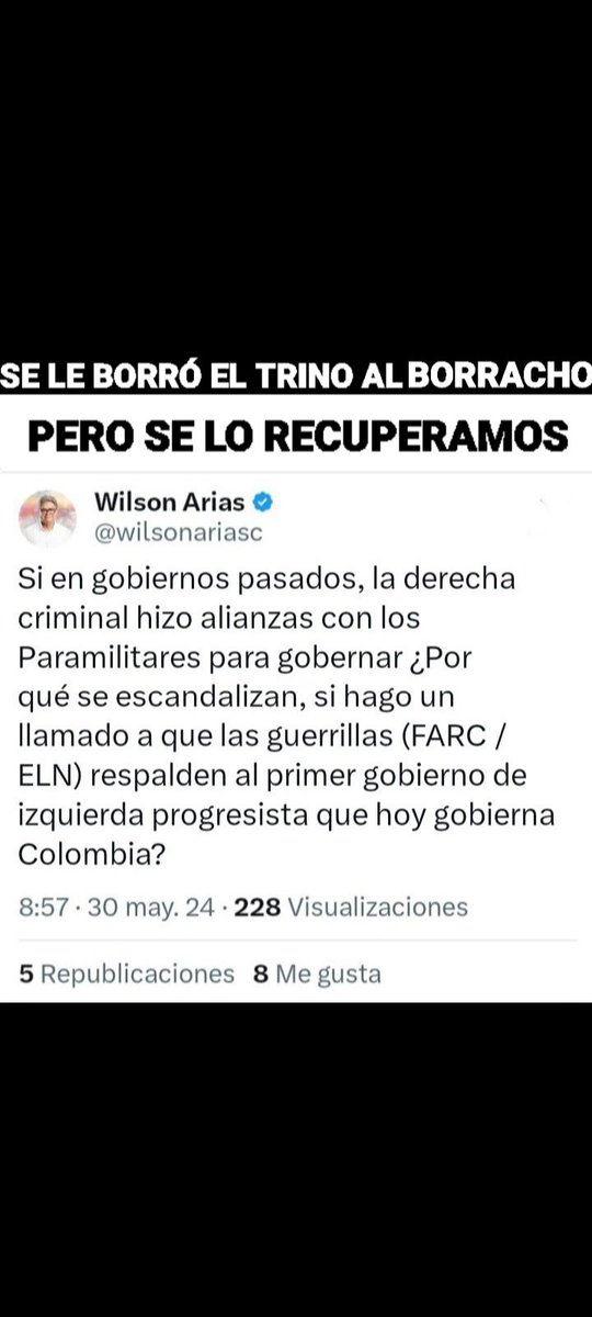 Se le Borró el Trino a Wilsos Arias pero tranquilo ñero que acá está, lo redactó o Borracho o trabao. Ojalá pierda su curul por jetón, esto es un Delito.!! 👇