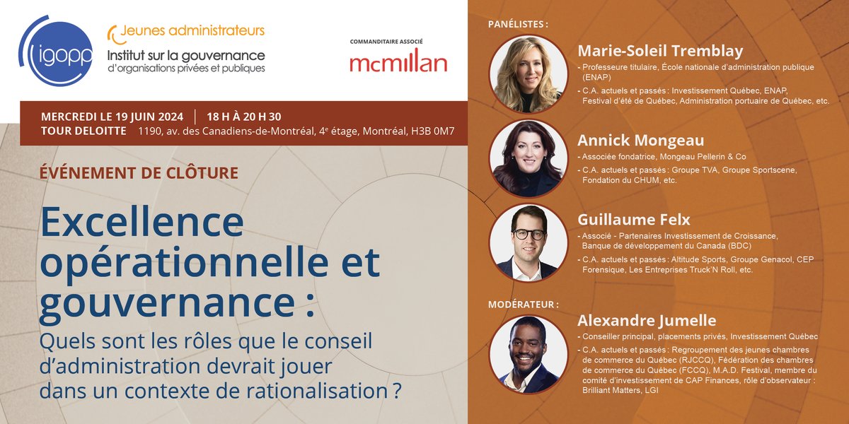 Quels sont les rôles que le C.A. devrait jouer dans un contexte de rationalisation ? Mercredi le 19 juin prochain, vous êtes conviés à l’événement de clôture pour la saison 2024 des JAIGOPP: eventbrite.ca/e/billets-even…

<a href="/ENAP_Universite/">ENAP.ca</a>  <a href="/bdc_ca/">BDC</a> <a href="/AltitudeSports_/">Altitude-sports.com</a> <a href="/RJCCQ/">RJCCQ</a>  <a href="/FCCQ/">Fédération des chambres de commerce du Québec</a>