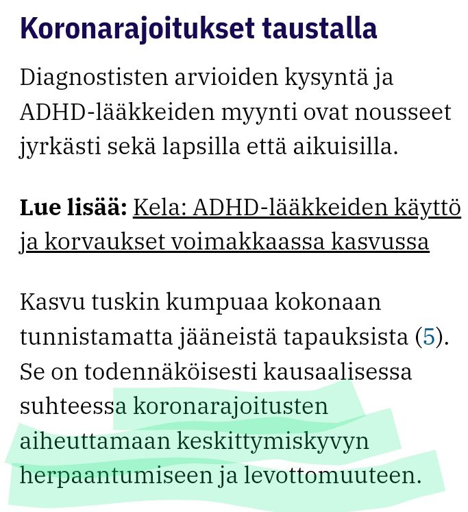 Eipä tässä sen kummempaa kuin joukko professoreita, ylilääkäreitä ja erikoislääkäreitä väittämässä, että *koronarajoitukset* ovat heikentäneet suomalaisten keskittymiskykyä. 😳🫣 Kiinnostaisi kovasti, mihin evidenssiin väite perustuu. @Laakarilehti laakarilehti.fi/mielipide/aiku…