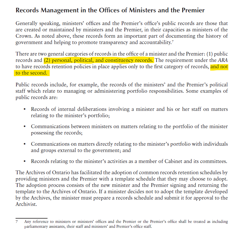 #ONpoli 

This is why Ford uses his personal phone for everything: personal records DO NOT fall under the government records management/archiving rules