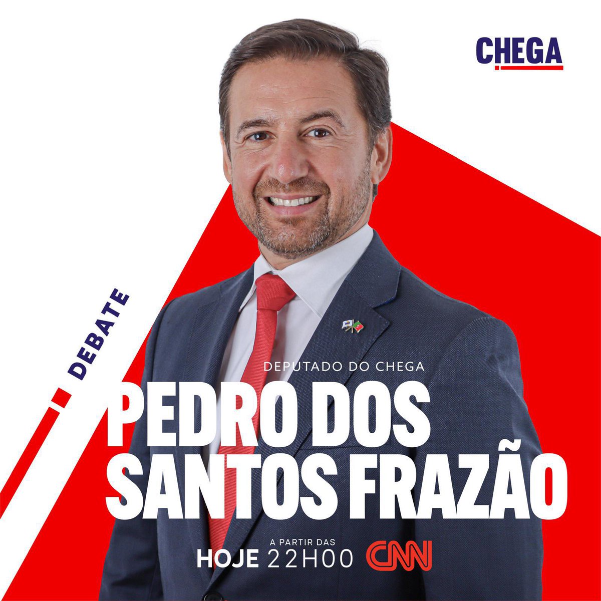 Acompanha os nossos deputados nos debates de hoje, na comunicação social. 📺 👉 Rodrigo Taxa, CNN Portugal, 19h00 👉 Pedro dos Santos Frazão, CNN Portugal, 22h00 Não percas! 😀 #CHEGA