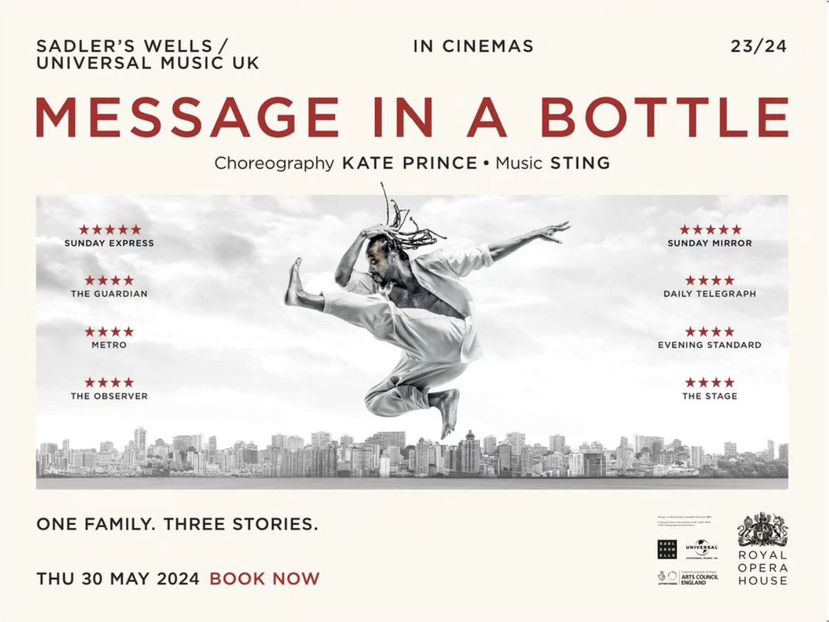 ZooNationUK's tweet image. "I’ll send an S.O.S. to the world. I hope that someone gets my message in a bottle." - Sting 
A moment of celebration, yet poignant reflection, as #MessageInABottle lands in over 500 UK cinemas TONIGHT. 
Find your local screening &amp;amp; support if you can: 
cinemas.roh.org.uk/?title=message…