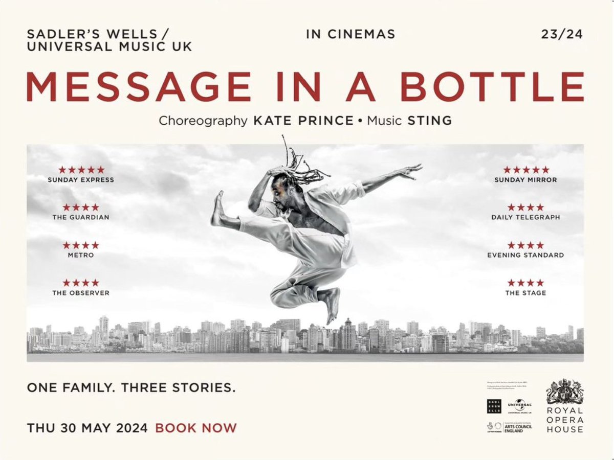 'I’ll send an S.O.S. to the world. I hope that someone gets my message in a bottle.' - Sting 
A moment of celebration, yet poignant reflection, as #MessageInABottle lands in over 500 UK cinemas TONIGHT. 
Find your local screening & support if you can: 
cinemas.roh.org.uk/?title=message…