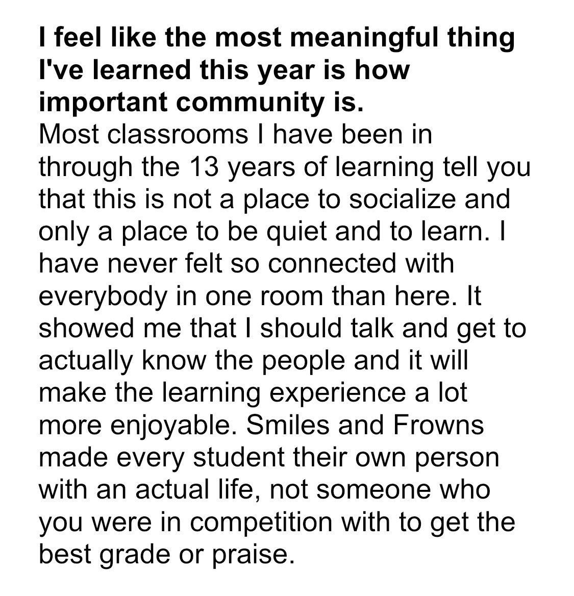 “…not someone who you were in competition with to get the best grade or praise.”

What a novel idea. 

Connection, not competition. 
#Project180