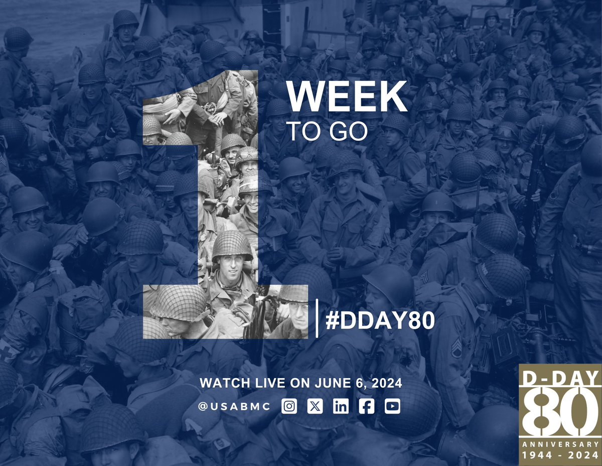 Next week, @usabmc will mark the 80th anniversary of D-Day at the Normandy American Cemetery. 🇺🇸 Join us in honoring the bravery and sacrifice of those who changed the course of history. Tune in to the live stream on ABMC’s social media channels to view the commemoration. #DDay80