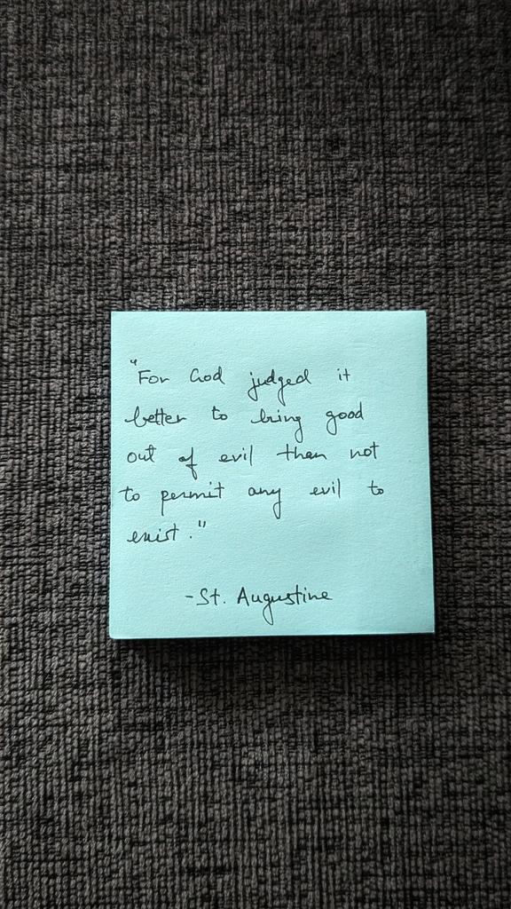 lay_catholic's tweet photo. A very thought provoking quote by St. Augustine on the problem of evil and God in his infinite wisdom letting it happen and not trying to control it or stop it. God made a free world and a free creation and to control them with an iron first would turn out to be a puppet show. https://t.co/YIdyKue4fn