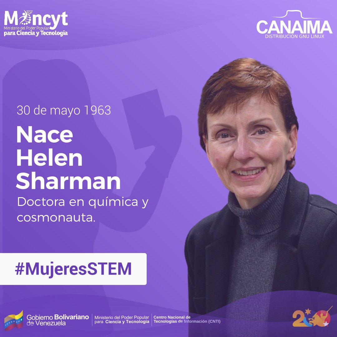 El 30 de mayo de 1963 nace Helen Sharman. Doctora en química y cosmonauta. Conocida por ser la primera mujer europea en viajar al espacio, al ser seleccionada entre más de 13000 candidatos. Fue la primera mujer en visitar la estación espacial Mir. #MujeresSTEM