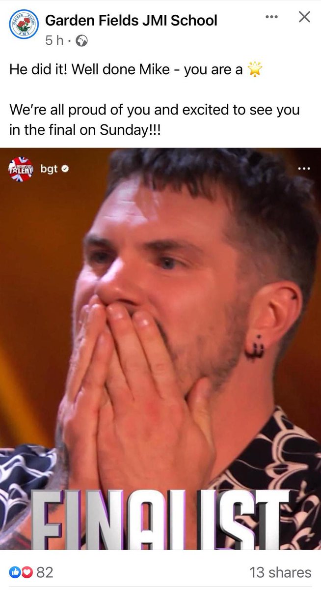 Wheatfields_'s tweet image. Please look out for music teacher #mikewoodhams from Garden Fields who has made it to the finals of bgt on Sunday!!