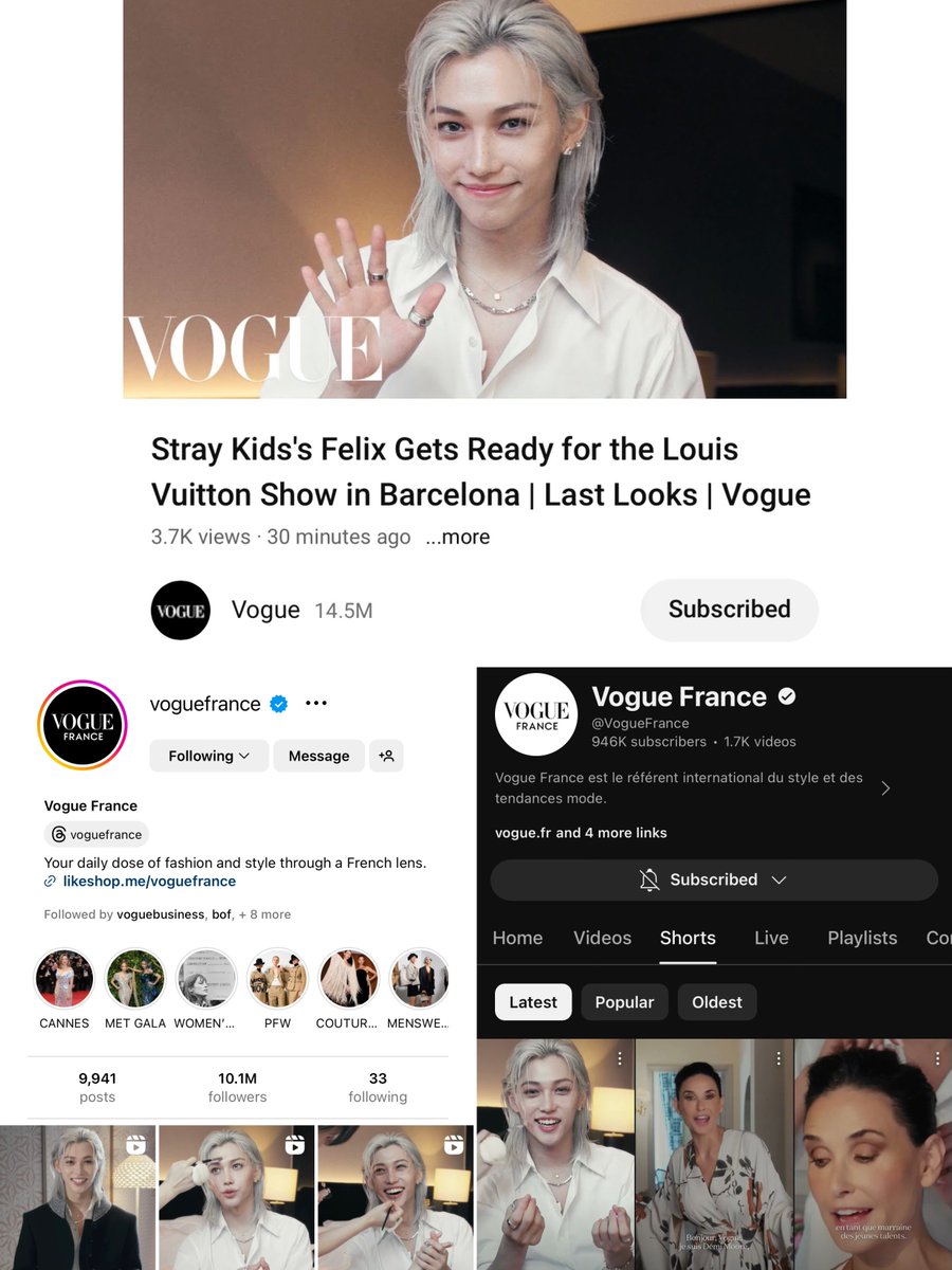 Louis Vuitton House Ambassador #FELIX is the first & only 4th gen male idol to get a GRWM on the most prestigious American VOGUE 🇺🇸 & VOGUE France 🇫🇷 

FELIX VOGUE GRWM
LV PRINCE FELIX x VOGUE
#FELIXxVOGUE #FELIXxVOGUEFRANCE