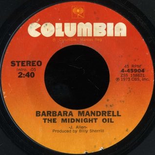 Adultery and Western song from sweet Barbara Mandrell. “And tonight I’ll cheat again and tomorrow I’ll be sorry and I’ll feel kind of dirty cause I’ll have the midnight oil all over me.” 1973