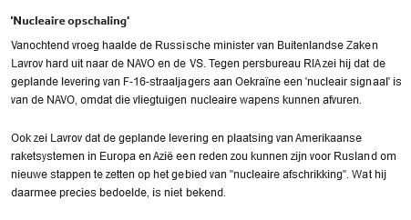 martijntjesmits's tweet photo. Ondertussen worden we roekeloos en stap voor stap een wereldoorlog ingedreven door onze bestuurders - dat westerse wapens nu ingezet worden tegen doelen in Rusland, betekent dat we nu direct in oorlog zijn met een kernmacht, die dat fijntjes laat weten.  https://t.co/xM3TqSsTtJ https://t.co/cwPDZUJqMO
