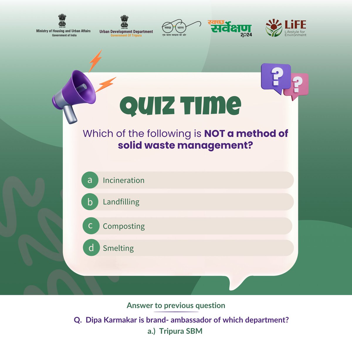Today's Quiz!! Please answer in the comments section below.
#Quiz #Challenge #UDD #WinCertificate #tripura #agartala #swachhTripura #northeast @SkillTripura @mohua_indi @mygovtripura