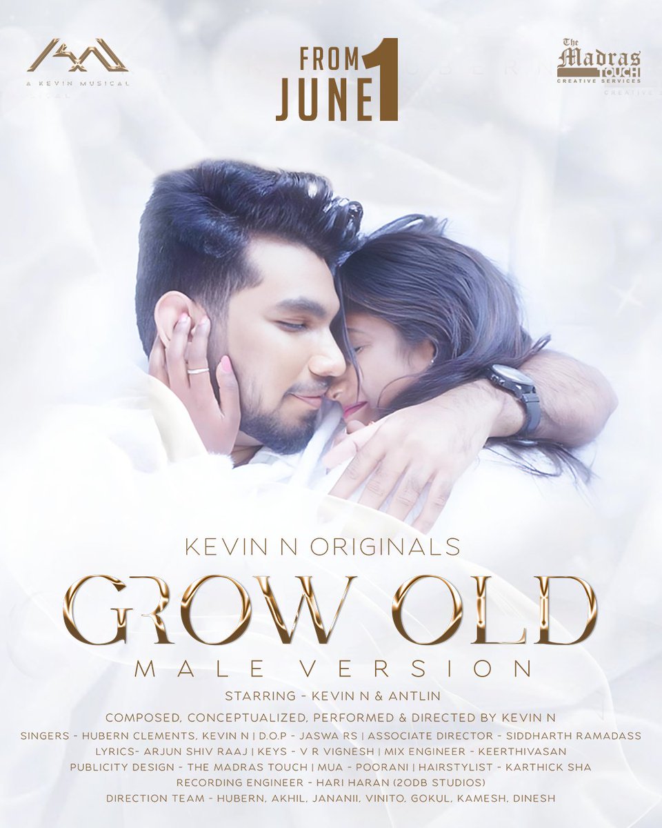 nkevinofficial's tweet photo. Get Ready For A Romantic Ride ❤ #Growold(MaleVersion) "English Single"
#akevinmusical From June 1✨
Music Video on @akevinmusical / Kevin N YouTube Channel. 
A #Wynkstudio Release
#KevinNoriginals

@HubernClements @ArjunshivraajL @getmejaswa @vignesh_lk @SiddhuRamadass https://t.co/itjKbBzvL8
