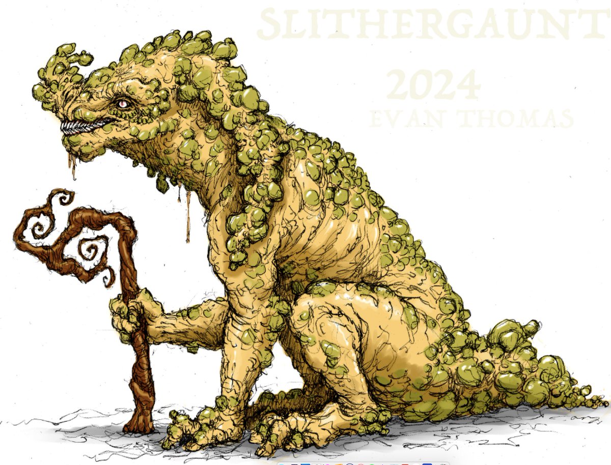slithergaunt's tweet photo. Glukelu the swamp dragon. A peaceable deity with little patience for violence. Those who draw her ire are swiftly dissolved by her spells and forgotten.

Commissions still open, if you have a dragon of your own you'd like to see. 🐉 https://t.co/HR5hZ5gXHF