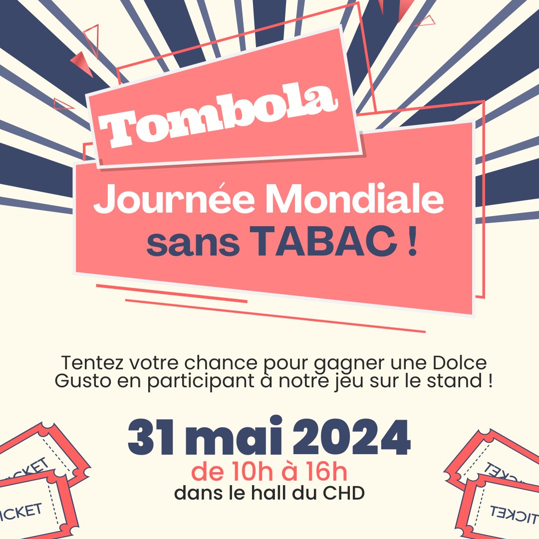 #JourneeMondialeSansTabac
📷 Ce vendredi 31 mai 2024, le Centre Hospitalier de Denain et l’antenne d'addictologie et de tabacologie de Denain vous invitent à passer sur notre stand de prévention de 10h à 16h, installé dans le hall d'accueil de l'hôpital.