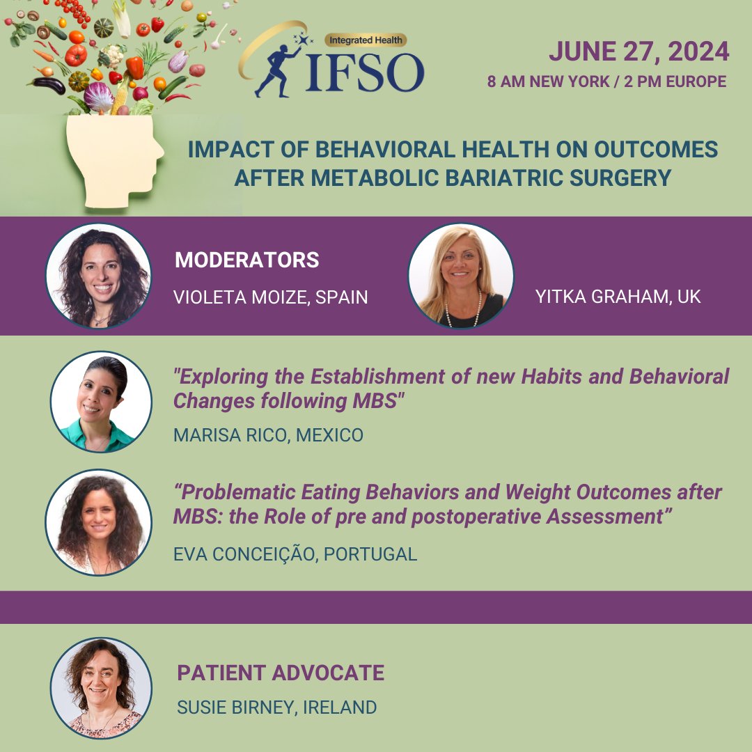SAVE THE DATE! 📌
IFSO Integrated Health Webinar:
'Impact of Behavioral Health on Outcomes after Metabolic Bariatric Surgery'

Register here: us06web.zoom.us/webinar/regist…
