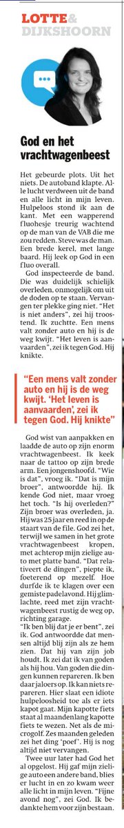 "God in een fluo overall"... Nu hoort u het ook eens van een ander 😉
Prachtcolumn in <a href="/Nieuwsblad_be/">Nieuwsblad.be</a>, ontsproten uit de minstens even prachtige pen van <a href="/lottedebrouwere/">Lotte Debrouwere</a>. Shout-out naar wegenwachter/redder van dienst Steve!

nieuwsblad.be/cnt/dmf2024052…