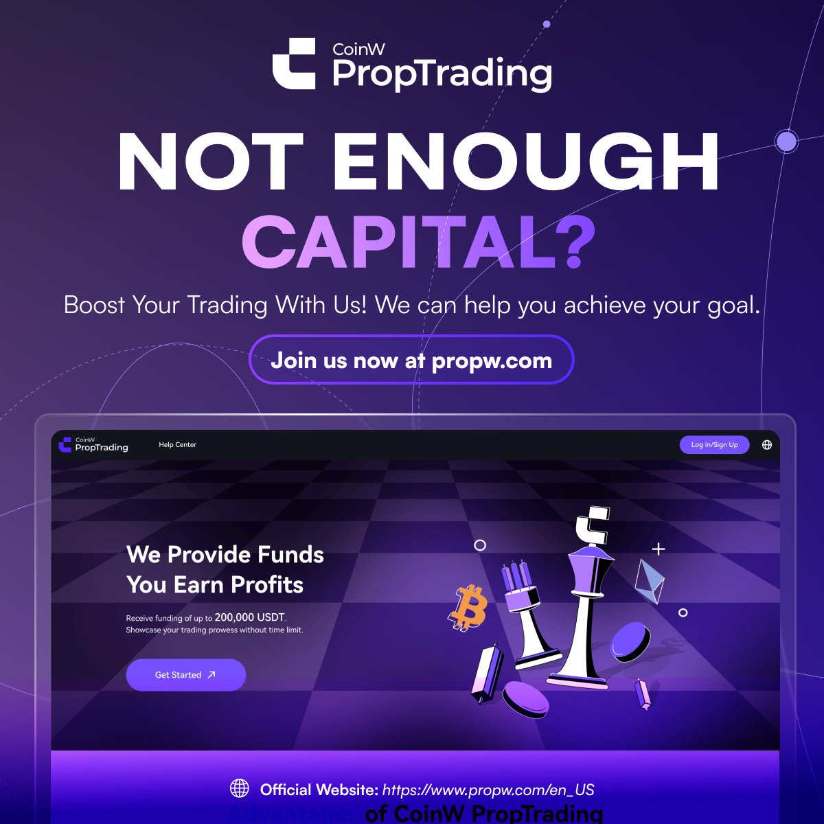 Not Enough Capital? 

CoinW PropTrading Has Got Your Back

👇Register now and get funded with up to $200,000. Trade without risk and share up to 90% of the profits

⏩propw.com/en_US
#Propfirm #Proptrading #CoinW