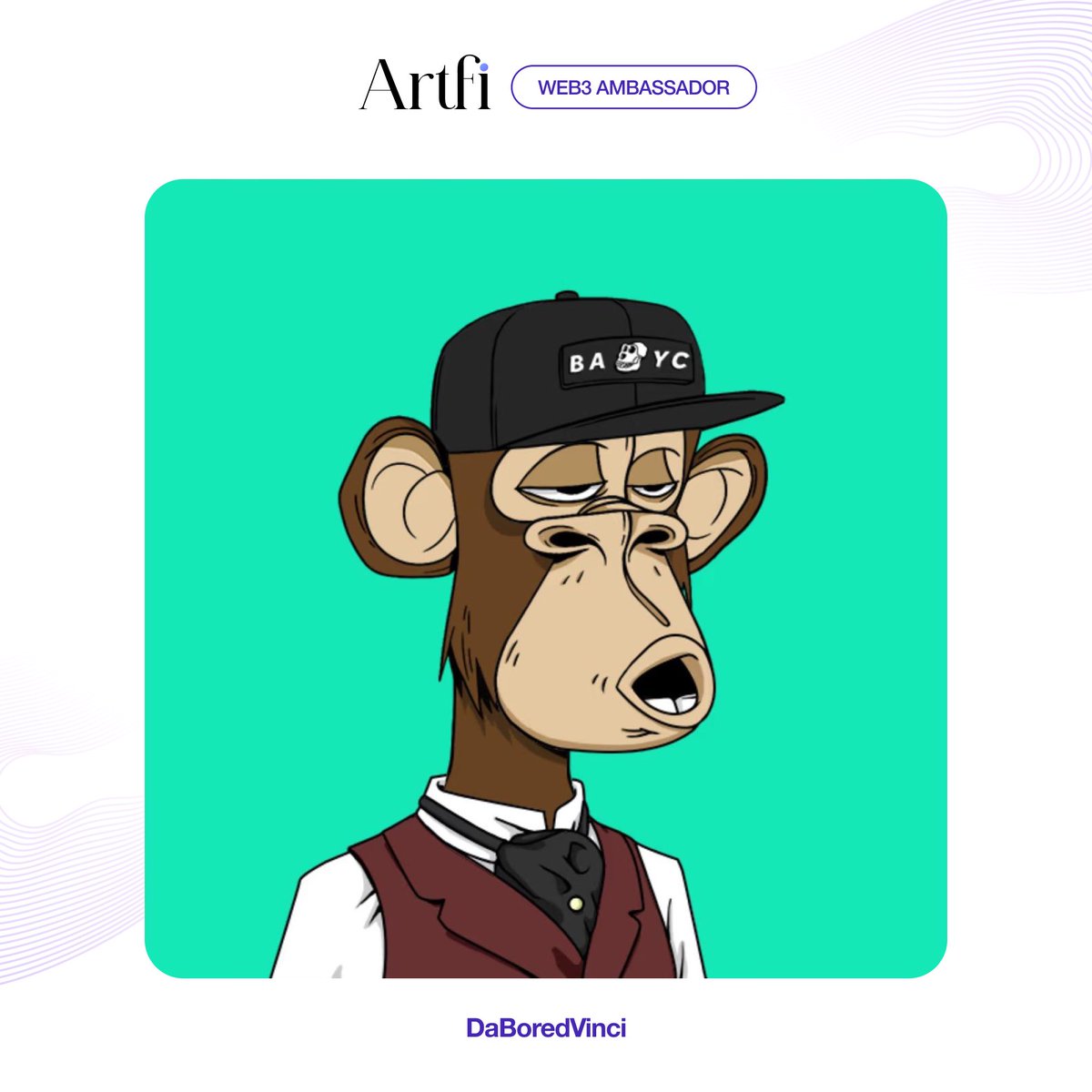 Hello Artfians, I'm happy to announce that we now have an official Web3 brand ambassador for Artfi! His name is DaBorerdVinci, and he is the only Ape enthusiastic about Real World Asset Tokenization. How cool is that? Please welcome him with love and warmth. Follow him and