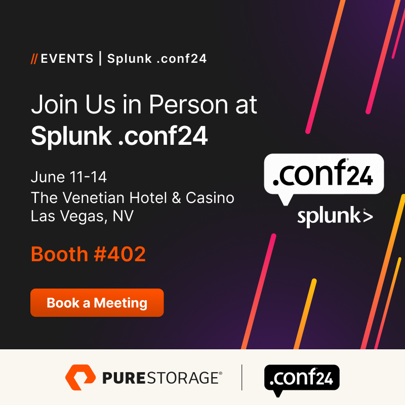 Unlock the full potential of your @Splunk deployment with #Pure Storageat #SplunkConf24, simplifying #data infrastructure operations, ensuring zero downtime &lowering costs—all while providing the scalability to meet today’s and tomorrow’s data needs purefla.sh/3yGq2T7