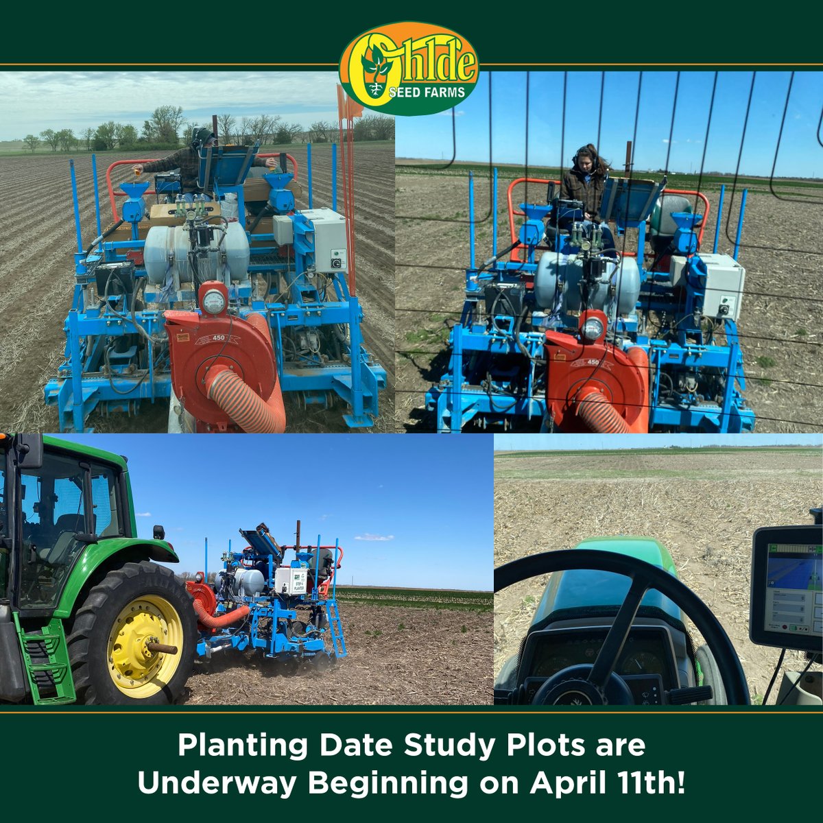 OhldeSeed's tweet photo. Get your guesses in now for what planting date you think will result in the most yield this coming harvest!  April 11th our first Planting Date Study Plots for Corn and Soybeans went down! We are excited to see all these results and share them with you! https://t.co/pyYGfXZMTZ