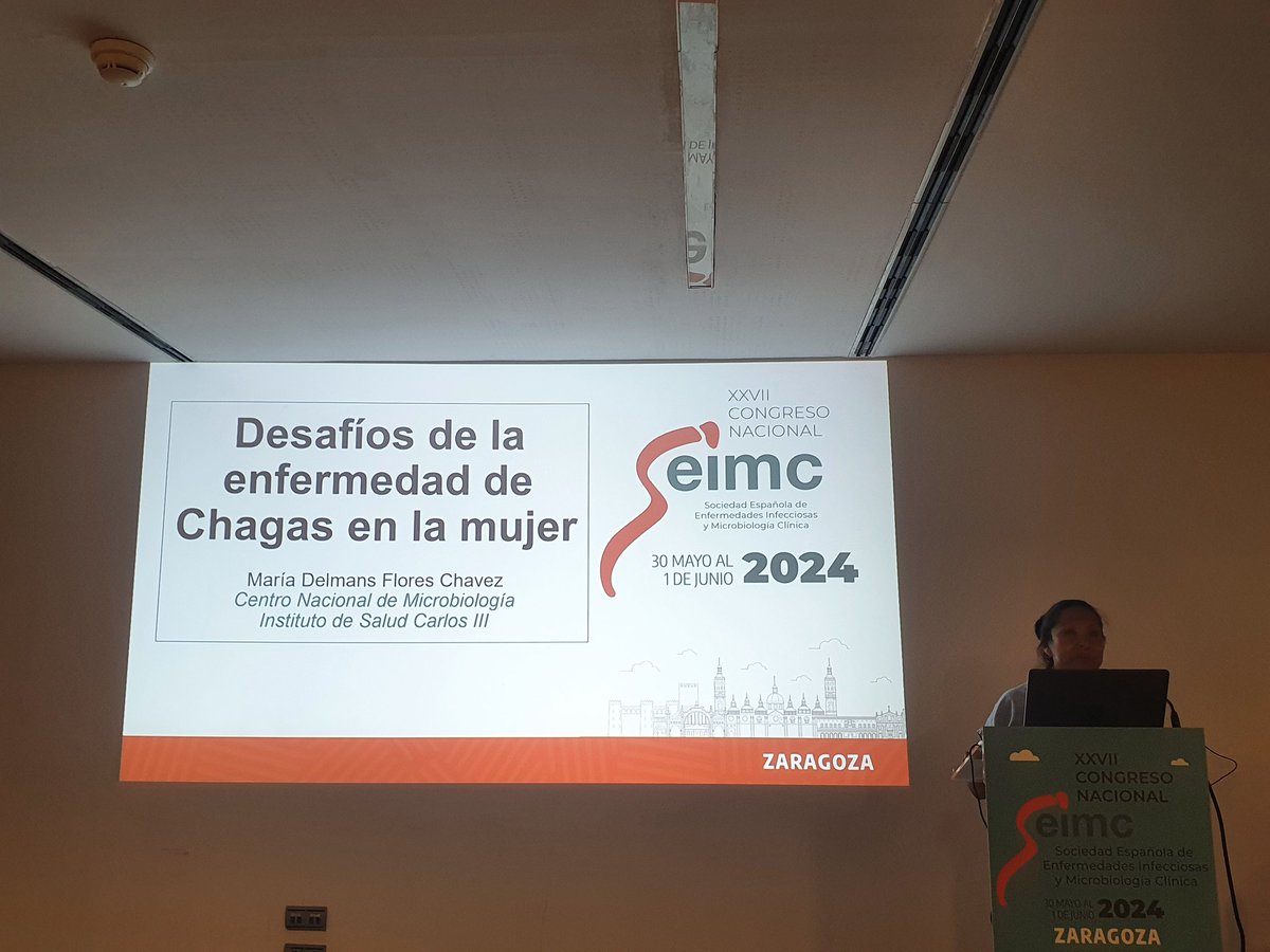 Ahora la Dra @DelmansF vocal de @GepiSeimc @SEIMC_ nos actualiza en el #XXVIISEIMC la realidad de la enfermedad de Chagas en la mujer. Como siempre, brillante.