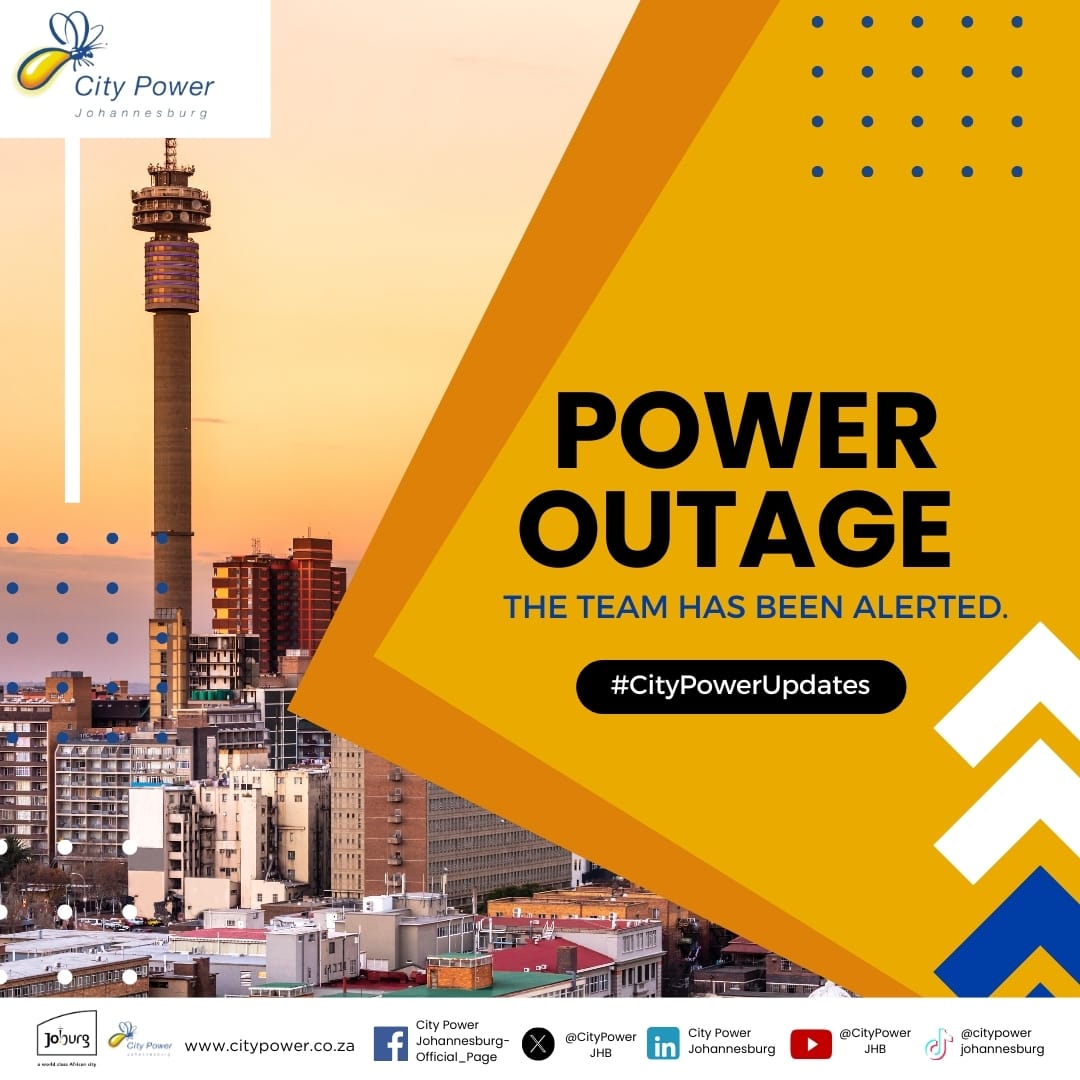 #CityPowerUpdates
#AlexandraSDC

Alexandra SDC Outage Update

Date: 30 May 2024

Time: 15:02

Rosebank Substation
We are aware of an unplanned power disruption affecting customers in Hyde Park, Illovo, Inanda, and surroundings.

Operators are on site locating faults.

We