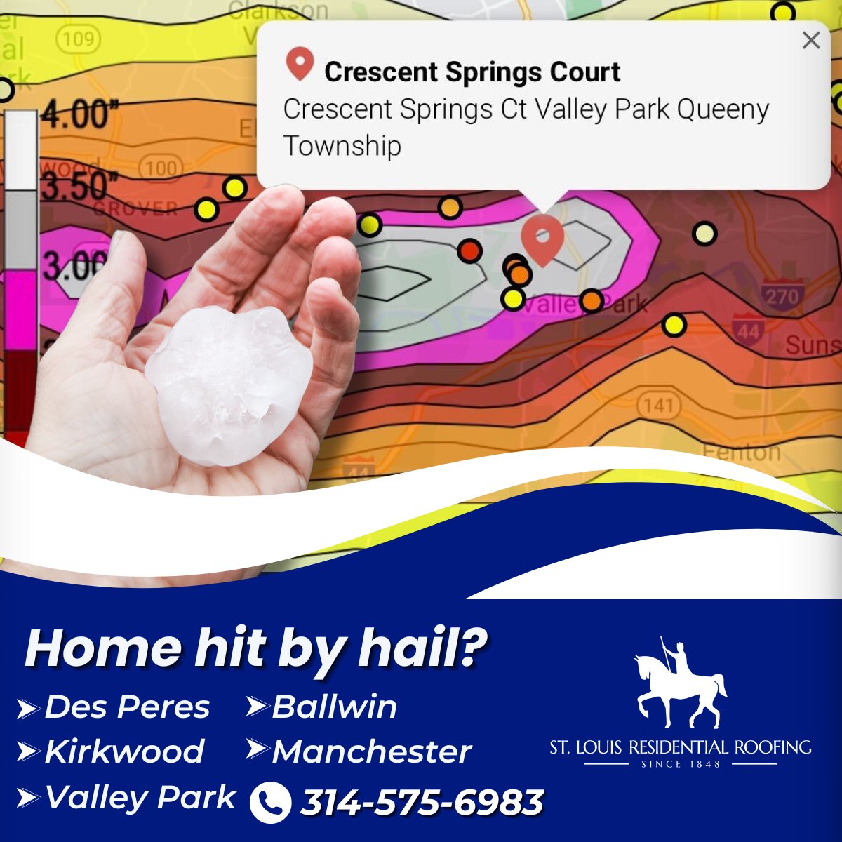 If your home was hit by hail, give us a call today!

#haildamage #YourRoofMadeSimple #ResidentialRoofing #RoofingExperts #STLRoofing