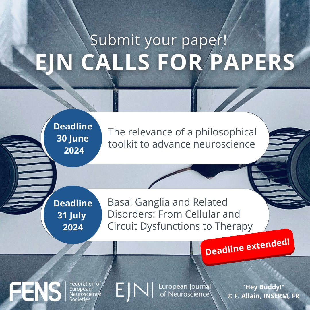 📚 Check out the current #CallsForPapers of @EJNeuroscience! ⏰ The submission deadline for EJN Special Issue: Basal Ganglia and Related Disorders has been extended to July 31. Showcase your #research to the scientific community 💫 🔗 Learn more: loom.ly/8d8ECZM