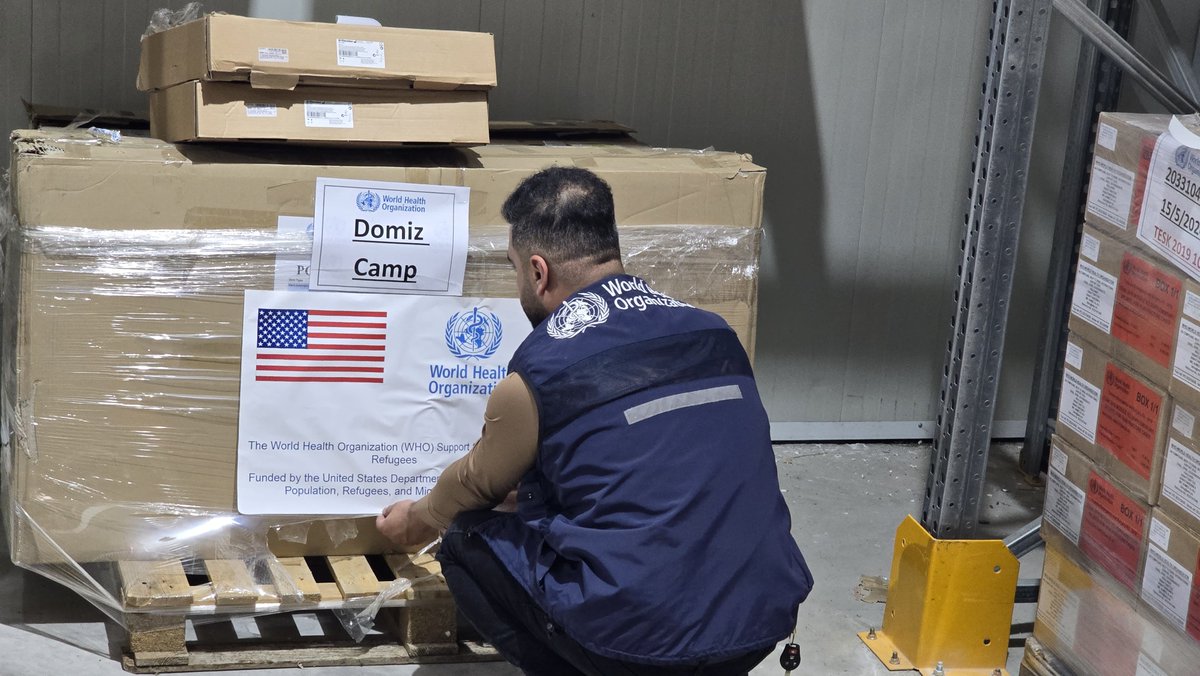WHOIraq's tweet photo. .@WHOIRAQ supplies #Domiz new Primary Healthcare Center with 2 trucks of 30 pallets of medical equipment and furniture, thanks for the generous support from @BPRM. 
#PHC #CommunityService #Dohuk #DomizPHCC https://t.co/s7x6aQZHbD
