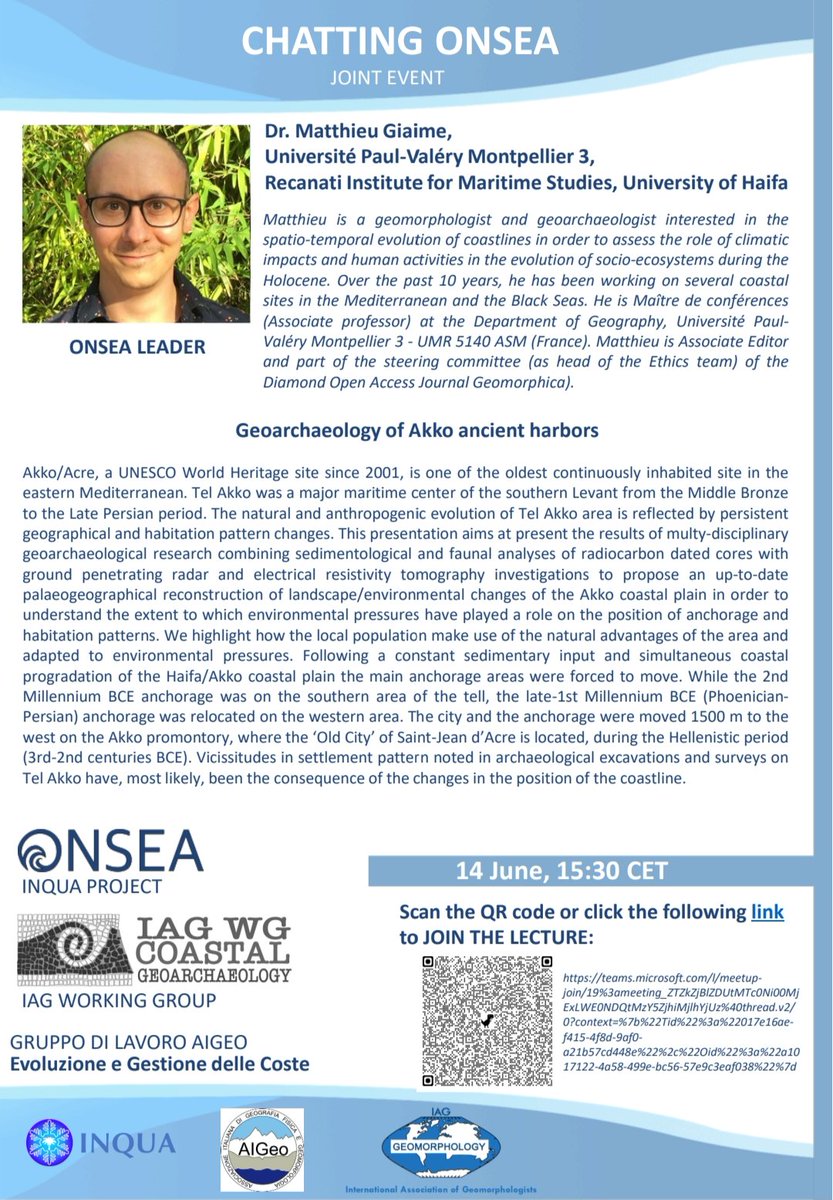 The new date for the 2nd Chatting OnSea #geoarchaeology talk is June 14th.  

<a href="/INQUA/">INQUA</a> <a href="/INQUA_ECR/">INQUA Early Career Researchers</a> <a href="/INQUA_CMP/">INQUA Coastal & Marine Processes</a>
