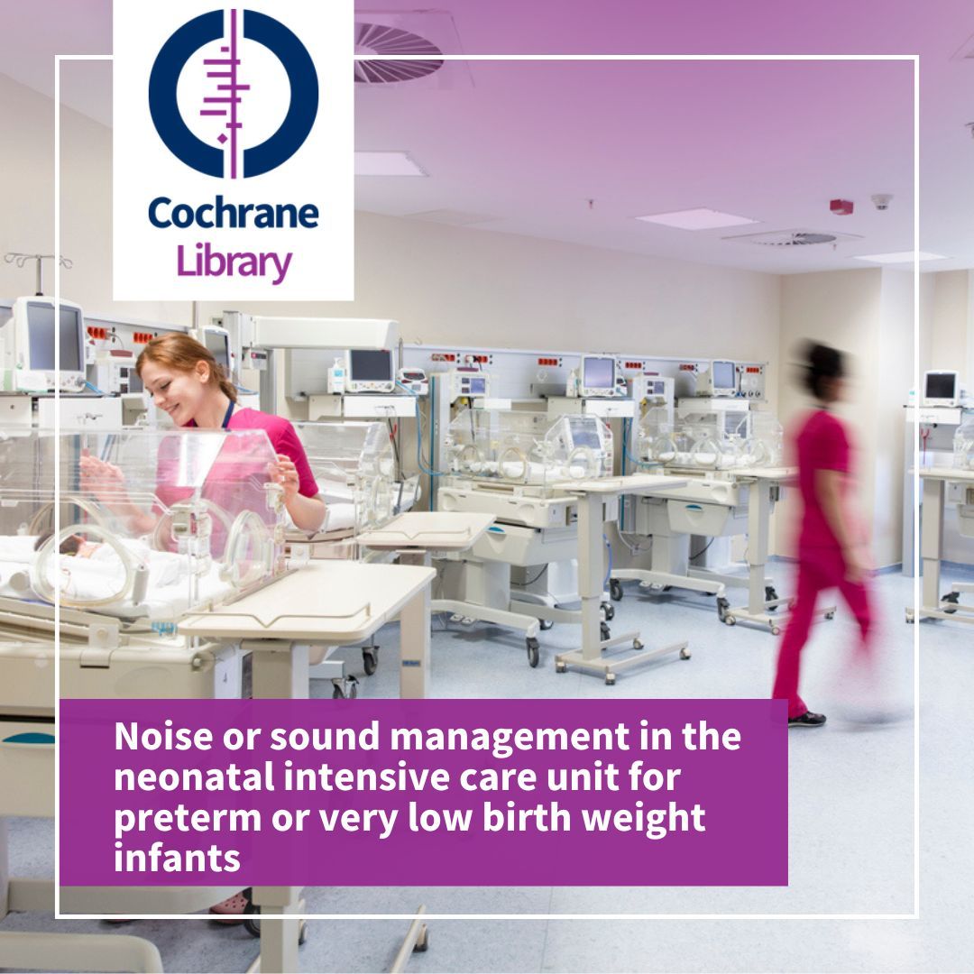 The Cochrane Library (@cochranelibrary) on Twitter photo Sound in #neonatal intensive care units often exceeds the recommended max acceptable level👶 👂
What are the benefits & harms of noise or sound management in the #NICU for #preterm or very low birth weight #infants?
📃 <a href="/CochraneNeonate/">Cochrane Neonatal</a> #SystematicReview buff.ly/3X32im1 Sound in #neonatal intensive care units often exceeds the recommended max acceptable level👶 👂
What are the benefits & harms of noise or sound management in the #NICU for #preterm or very low birth weight #infants?
📃 <a href="/CochraneNeonate/">Cochrane Neonatal</a> #SystematicReview buff.ly/3X32im1