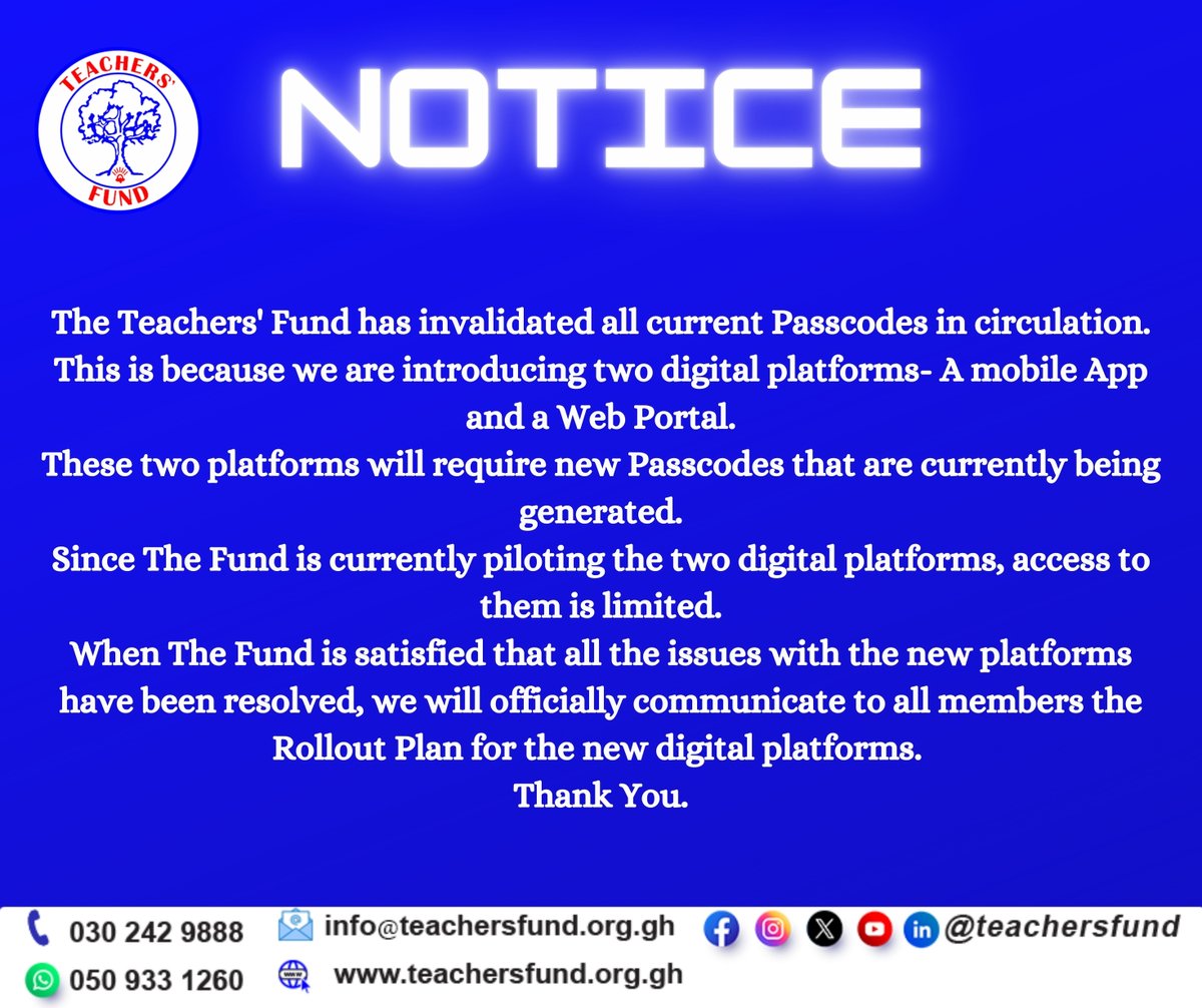 This notice is a refined and concise version of the communication previously shared with our members.
#TeachersFund
#Notice
