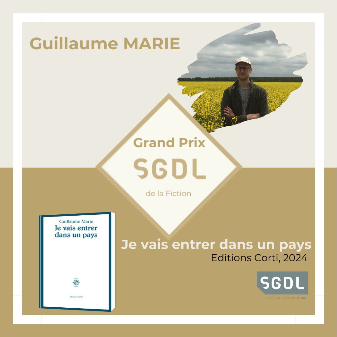[Grand Prix SGDL de Fiction]

Toutes nos félicitations à 👏 Guillaume MARIE 👏 pour 🔥Je vais entrer dans un pays, @editionscorti .

#fiction #littérature #auteur #prixsgdl2024 #prixsgdl