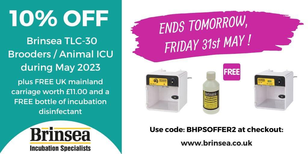 Last chance to buy a Brinsea TLC Intensive Care Unit at our special offer price! Offer ends at 23.59 on Friday 31st May 2024. 
<a href="/BritishHedgehog/">BritishHedgehog</a> 
Shop here: brinsea.co.uk/small-animal-c…