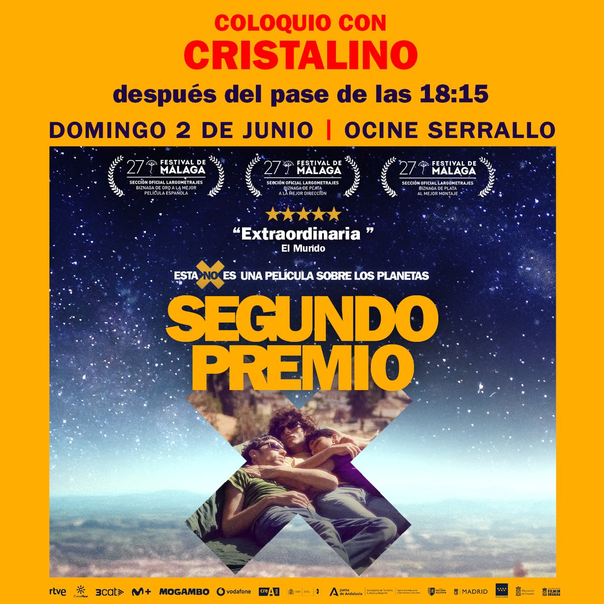 ¡Este domingo en Granada, Cristalino estará con nosotros en una sesión especial con coloquio al acabar la película de #SegundoPremio! ⤵️ 🕕 18:15h 📅 Domingo 2 de junio 📍 OCINE Serrallo Reserva ya tus entradas aquí 📷 🎟️➡️ ocineserrallo.es/film-6838/p?se…