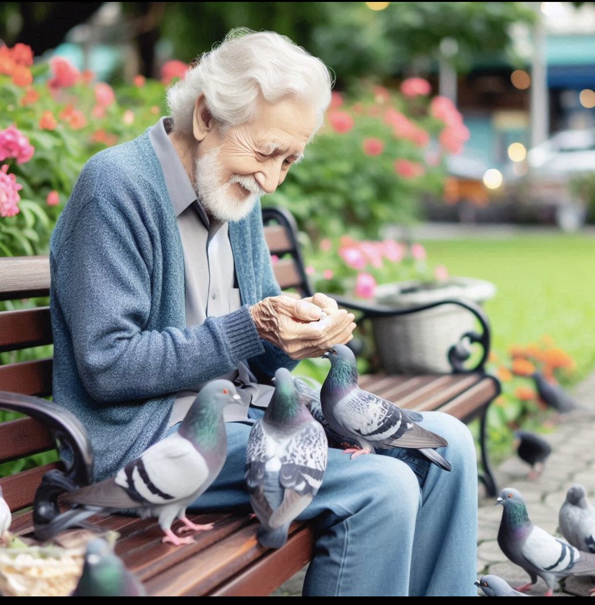 Arthritis had ravaged his body leaving him with artificial knees and hips. The most visible sign of his affliction was his gnarled painful hands. It was hard to use them. Everyday he went to the park and fed the pigeons who paid no mind at all to his disfigured hands. 
#vsshorror