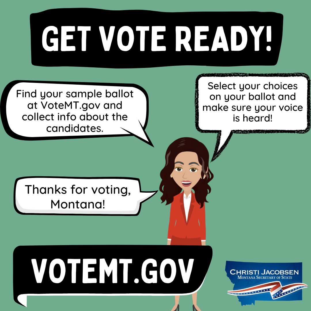 SOSJacobsen's tweet photo. We're closing in on Election Day for Montana's Primary Election (Tuesday, June 4). Get vote ready today, and thanks for voting, Montana! https://t.co/1e9pLVBdVf