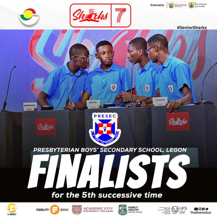 PRESEC Legon has now made it to the finals for the 5th consecutive time of the #TheSharks Quiz.

They are in a league of their own. How incredible👏 🙌
