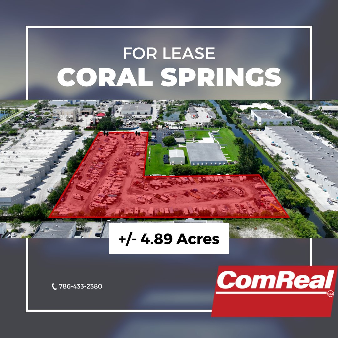 The #IndustrialRealEstate Team is pleased to showcase this #CoralSprings #IOS Site #forlease. 
+/- 4.89 ac
IRD, City of Coral Springs zoning
Fully fenced + secure
Guard Shack on site
Convenient access to Sawgrass Expressway - 8 mi from FL Turnpike.
warehousesmarket.com/12101-nw-42nd-…
#RETwit