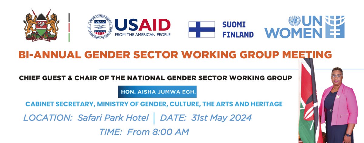 gender_ke's tweet photo. 🎉 Excited for our Bi-Annual National Gender Sector Working Group (#NGSWG) meeting that will be held tomorrow, 31st May. 🎉 Discussions on the national gender sector priorities will take center stage led by our CS and Chair @CSAishaJumwa.
#InvestintheGenderAgenda
#GenderEquality https://t.co/C7GmyCUuRY