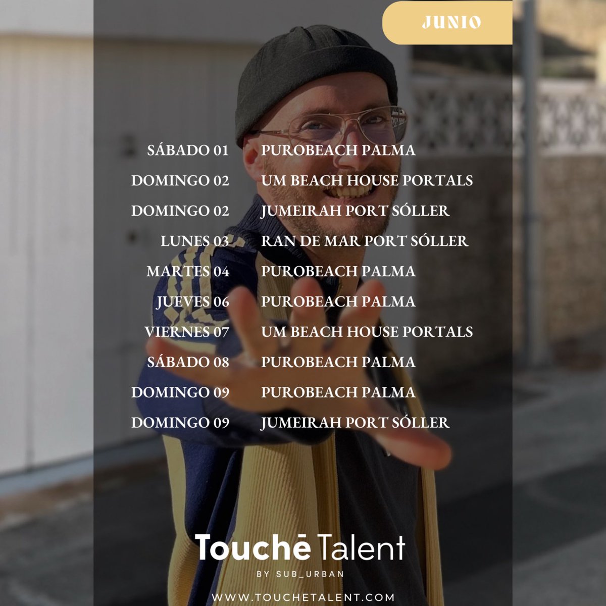 __Bonetti's tweet photo. 📅My gigs of June with #touchetalent by @Sub_Urban_Spain are here.

🎛️During this month I will be playing at #umbeachhouseportals, #purobeachpalma, #jumeirahportsoller, #randemar, #ayaseahotel, #antoniasagroturismo and #paradisogarden. https://t.co/bHr5DjVSHM