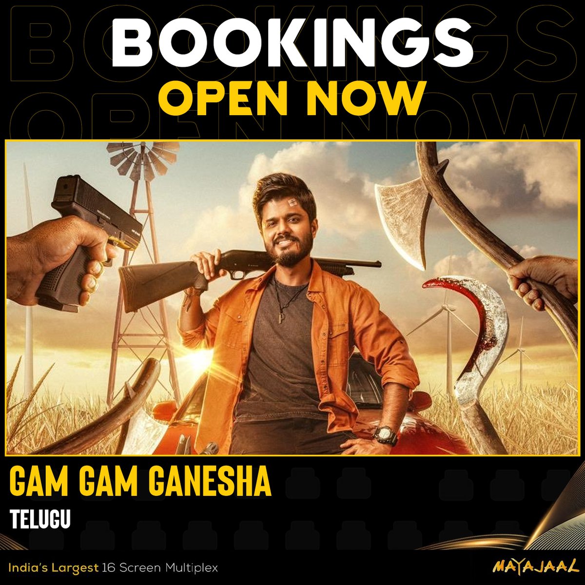 Gam Gam Ganesha is all about Chaos, comedy, and confusion 😀 Bookings open for #GamGamGanesha (Telugu) at #Mayajaal 🎟️bit.ly/3sVdbqD #GGG #AnandDeverakonda