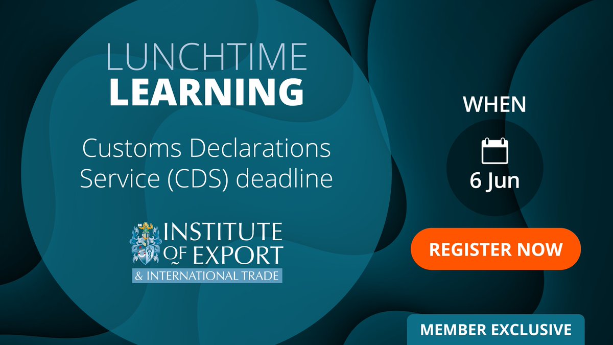 Next Thursday (6 June), we will be hosting a member-exclusive Lunchtime Learning #webinar helping businesses to continue #exporting compliantly and successfully throughout the transition to #CDS. Register to attend the session 👇 ow.ly/K4Mu50S1YCQ