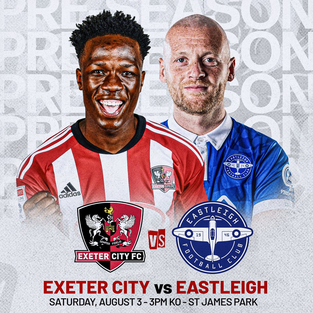 Home friendly confirmed ✅ 

🗓️ City's pre-season schedule will conclude with the visit of @EastleighFC on Saturday, August 3.  

Former skipper @jaketaylor25 will return to SJP and it's a reunion for @_Haarper17 😍

More info ➡️ exetercityfc.co.uk/eastleigh

#ECFC #SemperFidelis