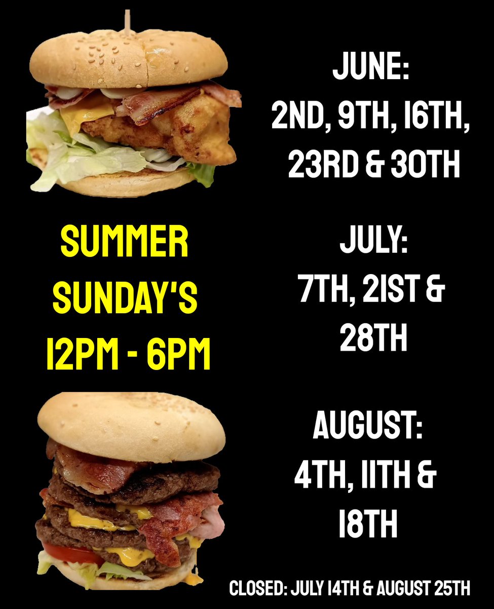 Our summer Sunday sessions are back by popular demand 🙌🏻

We will be adding the following Sundays to our working week and will be serving from 12 noon till 6 pm.

#brightonandhove #hove #brightonfood #brighton #burgeroff #burgers #burger #foodporn #delivery #Sunday #sundayvibes