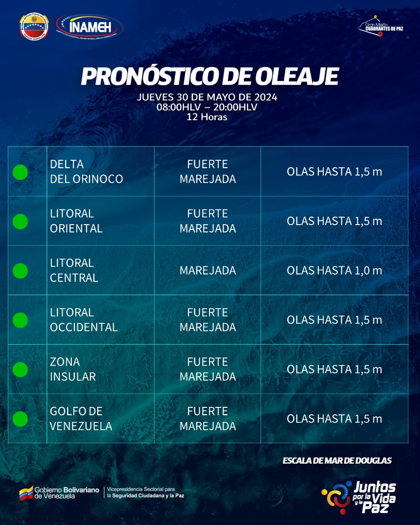 🚨 Boletín meteorológico para este jueves #30May por @INAMEH 

#JuntosPorLaVidaYLaPaz