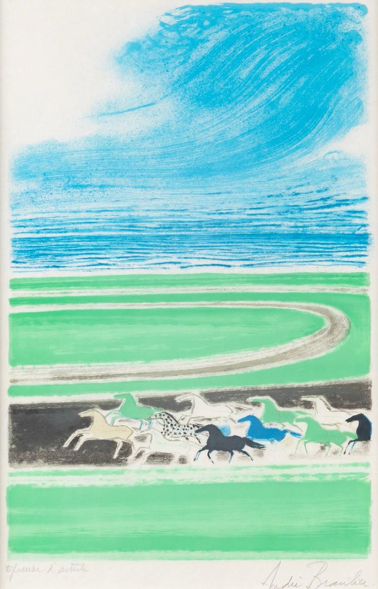 EAC_SPACE's tweet photo. André Brasilier is a French painter and printmaker whose work is typified by a breezy lyricism, wherein real-life subjects are transposed into dreamlike settings. Brasilier’s images portray a peaceful world, with delicate compositional and color harmonies bathed in soft, cool light. He takes significant aesthetic and philosophical inspiration from Japanese prints, with his paintings often featuring pastoral scenes, musical instruments, the sea, women, and horses. Born on October 29, 1929 in Saumur, France to an artistic family where both of his parents were painters, Brasilier attended the École des Beaux-Arts at the age of 20. He has had major retrospectives at both the State Hermitage Museum in St. Petersburg and the Museum Haus Ludwig für Kunstausstellungen Saarlois in Germany. Brasilier continues to live in Paris, France.

////Easy to buy online.
////WhatsAPP +852 9470 2093
////artsy.net/artin-space

https://t.co/Rf5p4STyBG…

#lithography #sothebys #christies #auction #artinspace #樂兿居 #andrebrasilier #andrebrasilier #collector #elegante #horse