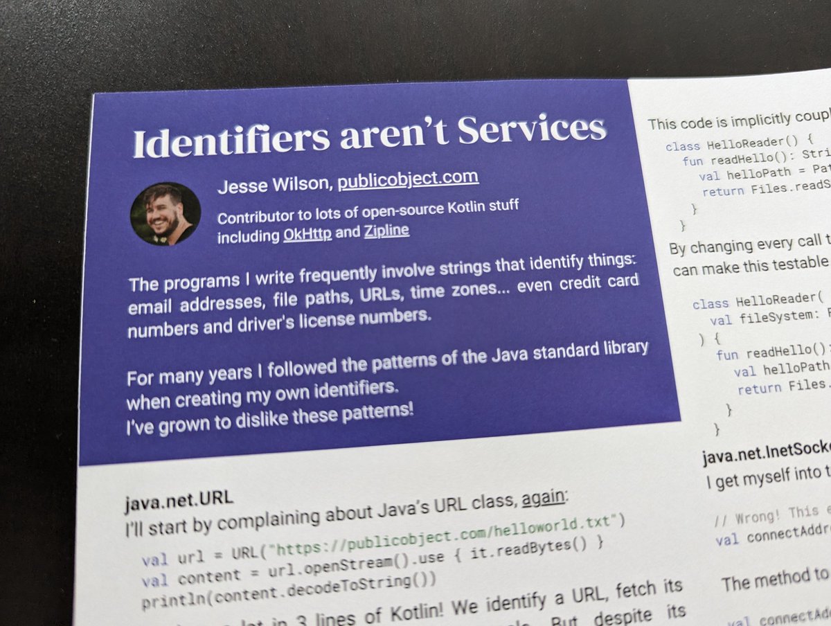 Check out the article "Identifiers aren't Services" by <a href="/jessewilson/">jessewilson</a>!
A must-read for <a href="/kotlin/">Kotlin by JetBrains</a> developers, especially if you frequently create APIs.
Now on page 4 of the fun code() Magazine!

Download the PDF today: 
github.com/kotlin-magazin…
